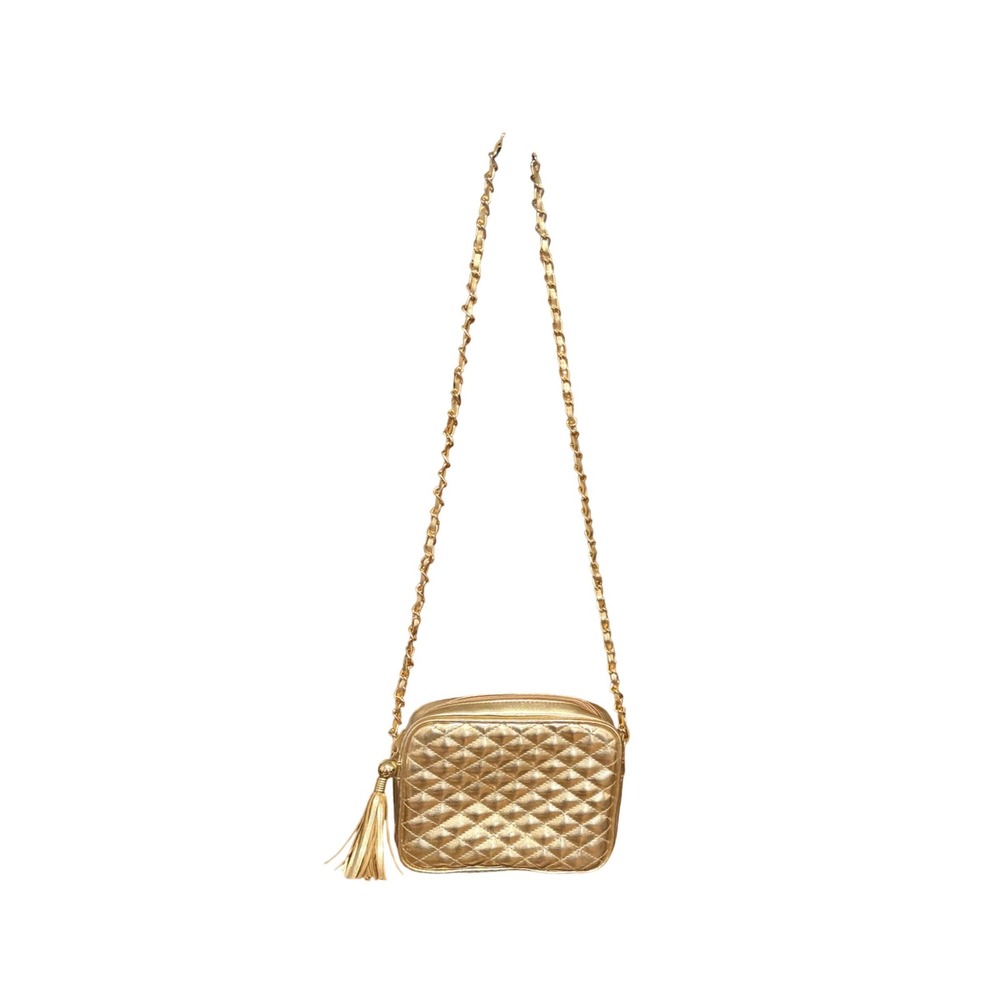 Chateau Crossbody Bag Quilted Tassel Chain Strap Camera Bag Gold Excellent